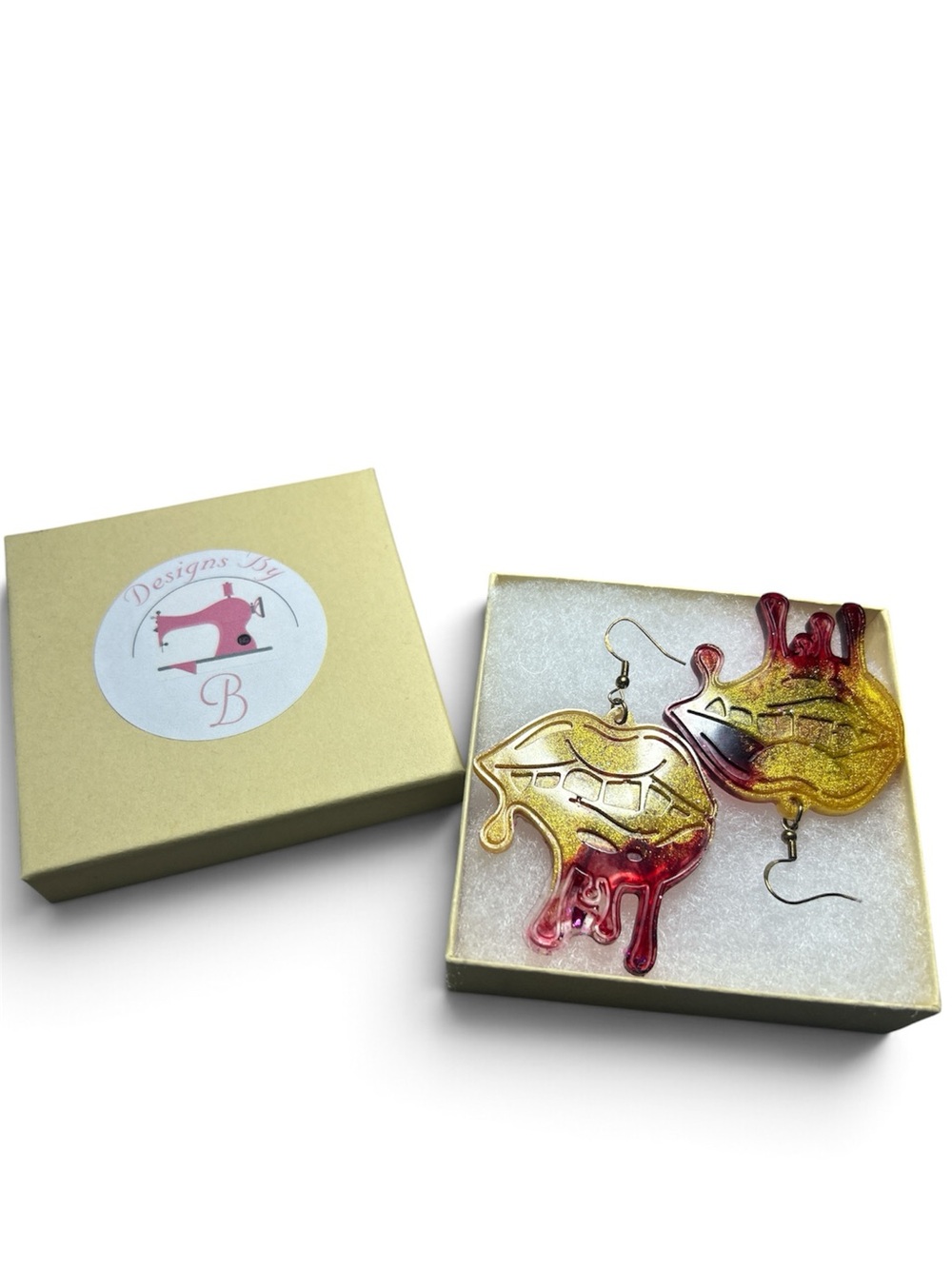 Gold and Pink Dripping Lip Earrings